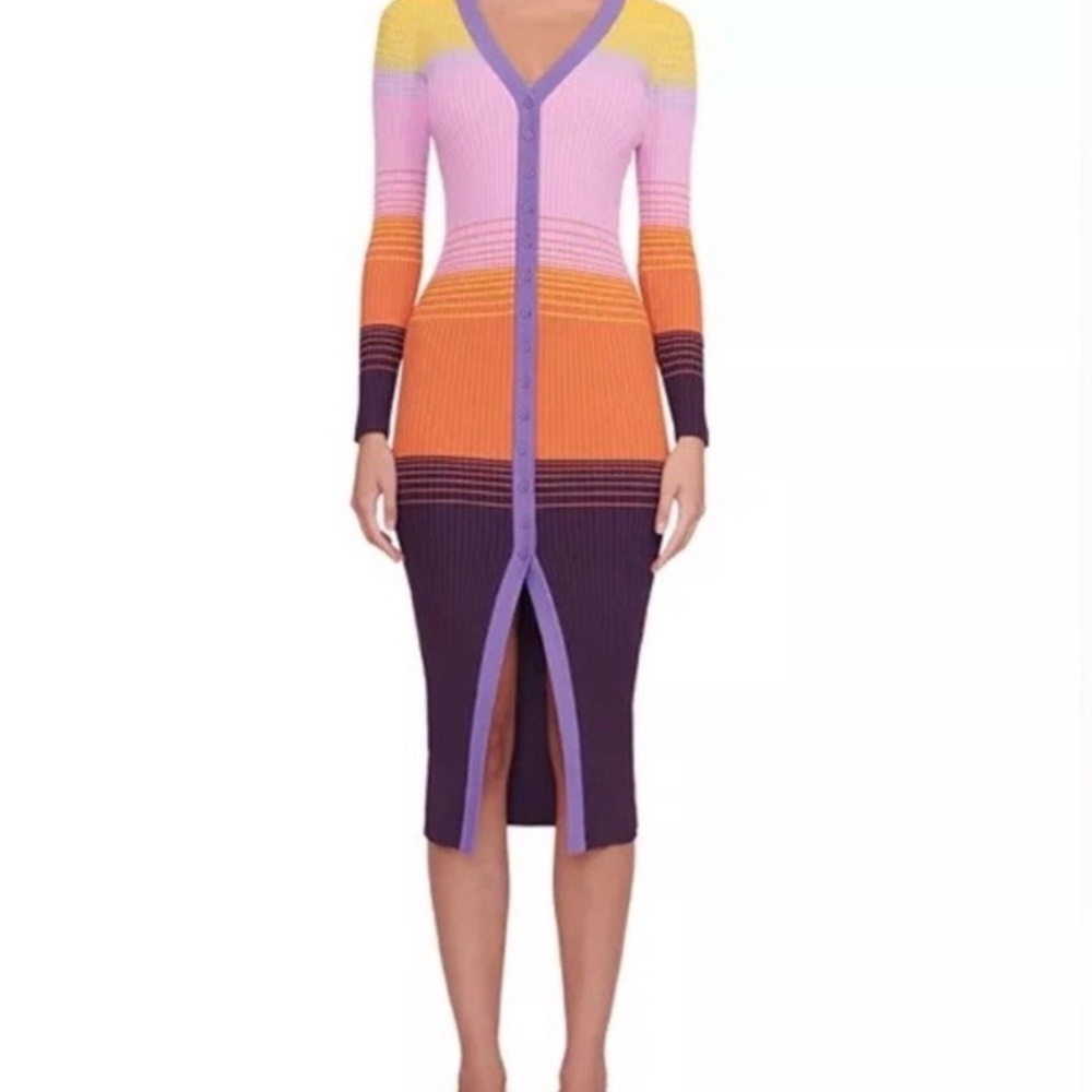 STAUD—Multicolor Striped Midi Dress